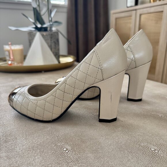 Classic Chanel Beige Lambskin Leather Mid Heels - Picture 4 of 10